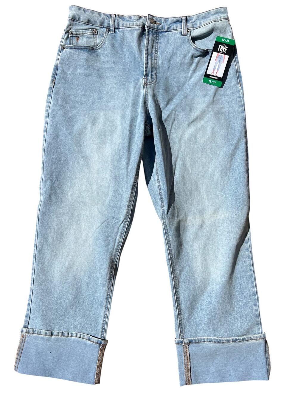 NWT FRYE Light Wash High-Rise Cuffed Jeans Size 12